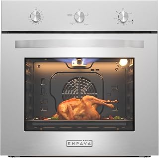 Empava 24 Inch Natural Gas Single Wall Oven with 5 Cooking Modes | Convection Fan and Rotisserie, Knob Control, Stainless Steel