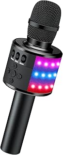 BONAOK Portable Bluetooth Karaoke Mic with Disco Lights for Adults & Kids | Bluetooth 5.0, 8H Playtime, Built‑in Speaker & Echo Mode, TF Card Supported, for Phone iPad, Home Karaoke & Party Gifts