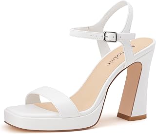 Adrizzlein Womens Platform Chunky High Heel Summer Sandals with Ankle Strap