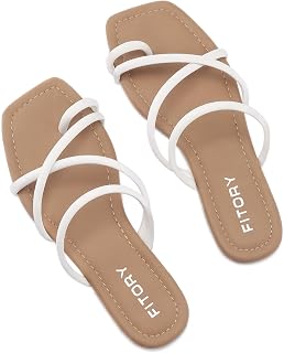 FITORY Women's Slide Sandals Toe Ring Thongs Cross Strappy Flat