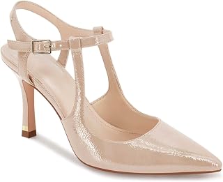 Coutgo Décolleté da donna con tacco alto, a punta, cinturino alla caviglia, in pelle verniciata, sexy, a stiletto, per ufficio e matrimonio