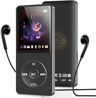 32GB MP3 Player with Bluetooth and Speaker, Up to 128GB Storage Extension MP3 Music Player, Portable and Multifunctional MP3 Players with FM Radio, Including Earbuds, Supports Random Playback