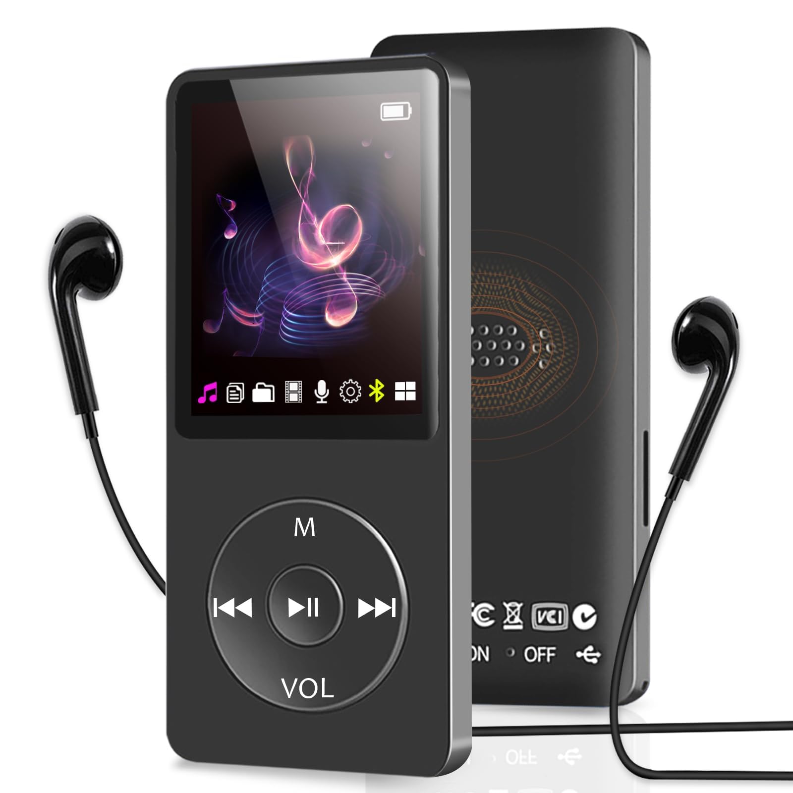 32GB MP3 Player with Bluetooth and Speaker, Up to 128GB Storage Extension MP3 Mu