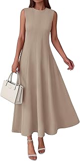 PRETTYGARDEN Robe longue d'été sans manches à col rond pour femme 2026 élégante et élégante et chic