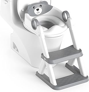 Rabb 1st® Potty Training Seat, Toddler Toilet Seat for Kids Boys Girls, 2 in1 Potty Training Toilet with Step Stool, 6 Adjustable Height, Splash Guard, Stable Triangular Anti-Slip Design(Grey)