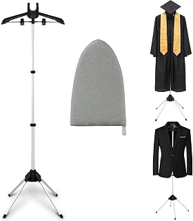 Omnistar Adjustable Garment Steamer Rack & Ironing Glove, Black | Portable steamer stand with heat-proof glove. Fits all handheld steamers. Rust-proof aluminum, foldable, tool-free setup.