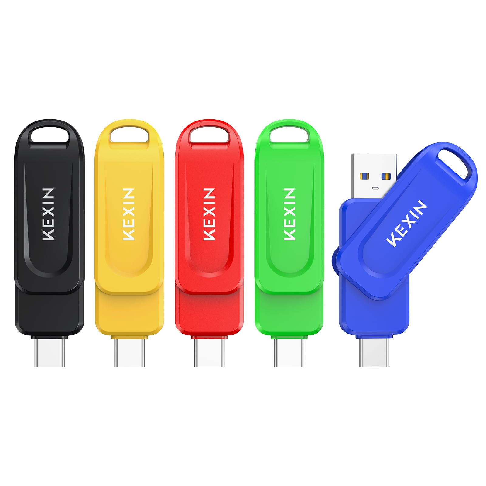KEXIN Dual 32GB Flash Drive 5 Pack USB-A & Type-C Thumb Drive 3.0 100MB/s Swivel