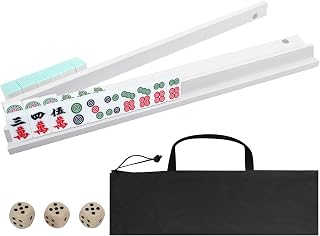JARTEEK American Pine Wood Mahjong Racks with Pushers Set of 4, 17in | Built-in magnetism attached pushers, dice & storage bags for American mahjong accessories for club, and travel