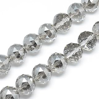 50pcs 14mm Grey Faceted Round Glass Beads Accessories for DIY Jewelry Making Necklace Bracelet Earrings Pendants Decorations Ornaments Garden Home
