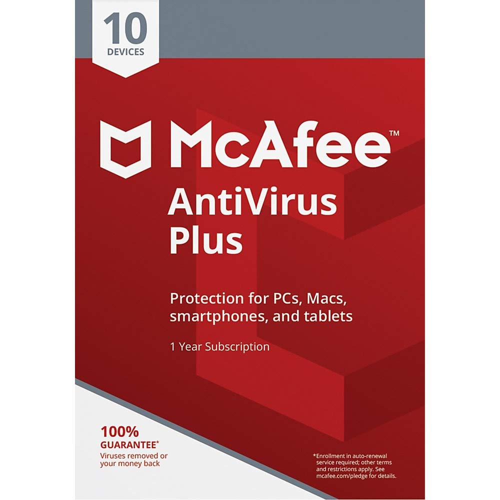 McAfee AntiVirus Plus, for PC or Mac, 10 Devices, 1 Year Subscription