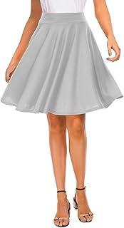 EXCHIC Women's Stretchy Waist Pleated Mini Skater Skirt Casual Flared Outfit Skirts for Women