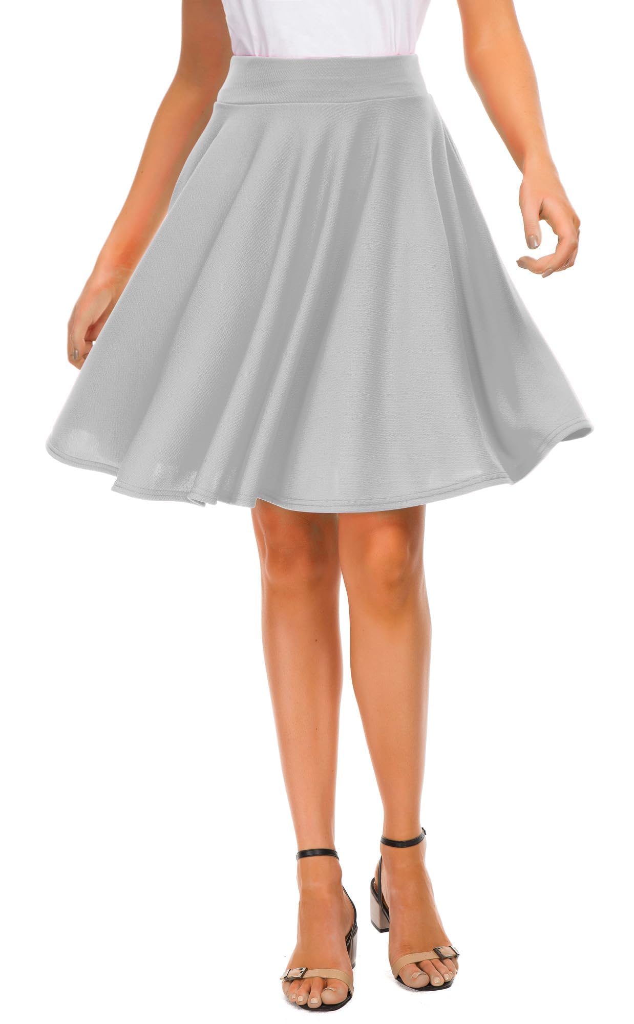 EXCHIC Women's Stretchy Waist Pleated Mini Skater Skirt Casual Flared Outfit Ski