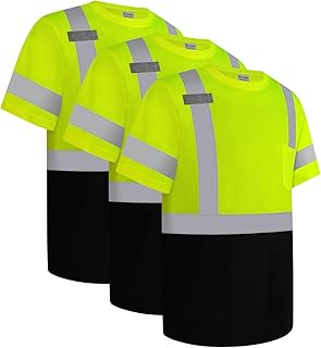 Construction Shirts Class 2 High Visibility Shirts for Men, Hi Vis Reflective Safety Shirts for Men Women, Short Sleeve Work Shirts with Black Bottom, Durable & Breathable, Yellow 5XL, 3PCS