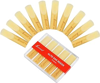 Sovvid 10 Pack Professional Alto Saxophone Reeds with Plastic Box, Strength 2.0 Alto Sax Reeds, Laser Engraved Marking & Thinner Reed Tip for Easy of Play, Traditional Reeds for Saxophone Alto