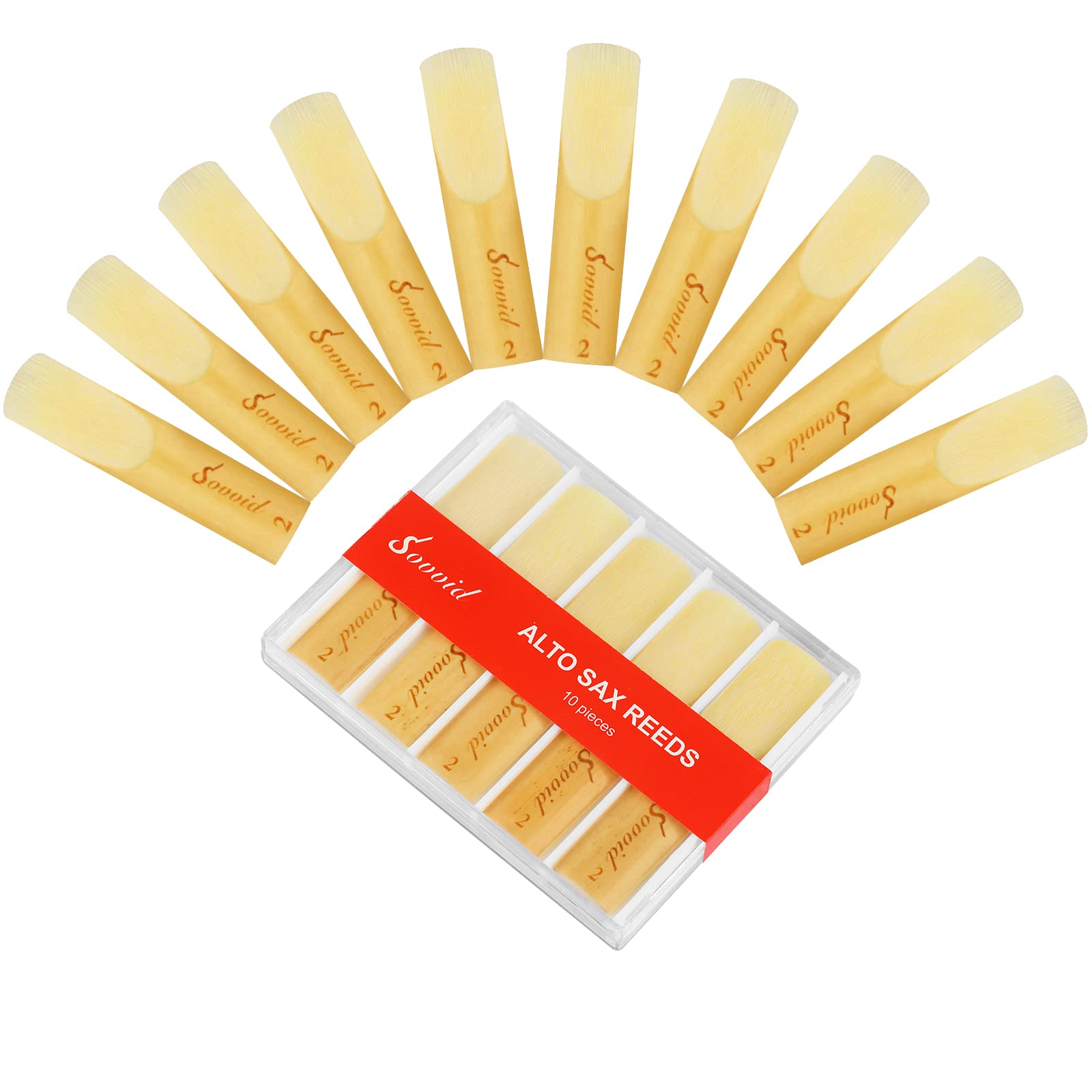Sovvid 10 Pack Professional Alto Saxophone Reeds with Plastic Box, Strength 2.0 