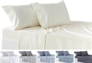 Todocama 4-Piece Bedding Set – Fitted Sheet – Top Sheet – Two Pillowcases 50 x 80 cm (Bed 150-150 x 190/200 cm, Beige)
