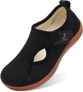 JIASUQI Pantoufles pieds nus pour femme - Large boîte à orteils - Chaussures de marche réglables pour l'arthrite - Chaussures d'hiver pour l'intérieur et l'extérieur