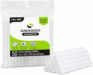 Surebonder Clear All-Purpose All-Temperature Full Size (0.43 Inch Diameter) 4-Inch Length Hot Glue Sticks-50 Pack-for USE in Full Size Glue Guns Only