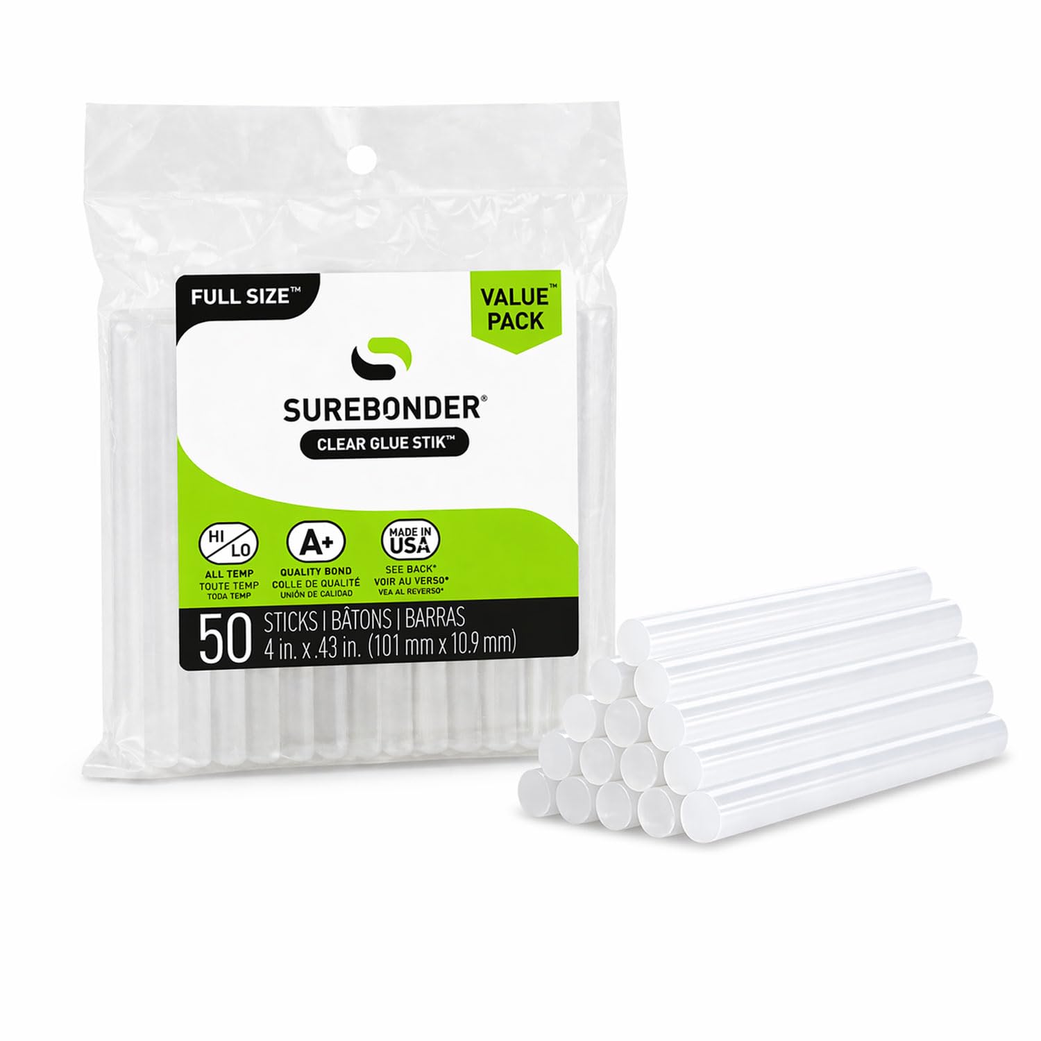 Surebonder Clear All-Purpose All-Temperature Full Size (0.43 Inch Diameter) 4-In