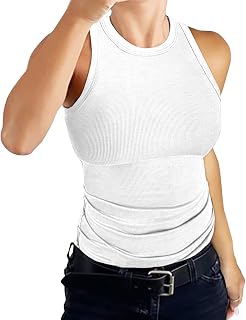 DUOEASE Women's Basic Tank Top with High Neck Sexy Ribbed Slim Fit Summer Tank Top