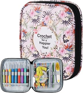 Wanshui Crochet Hook Case,Portable Zipper Storage Organizer Bag for Crochet Hooks, Knitting Needles, Project &amp; Sewing Supplies, Lightweight,Easy to Hold (No Accessories Included).Pink Flower