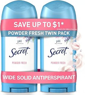 Secret Antiperspirant and Deodorant for Women, 24hr Sweat & Odor Protection, PH Balanced Protection, Gentle on Skin, Wide Solid, Powder Fresh Scent, 2.7 oz (Pack of 2)