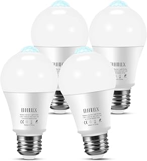 Motion Sensor Light Bulbs, 13W (120-Watt Equivalent) Motion Detector Light Bulb Motion Activated Dusk to Dawn Security Bulb, E26 5000K Motion Light Bulbs Outdoor Led/Indoor for Porch,Garage, 4 Pack