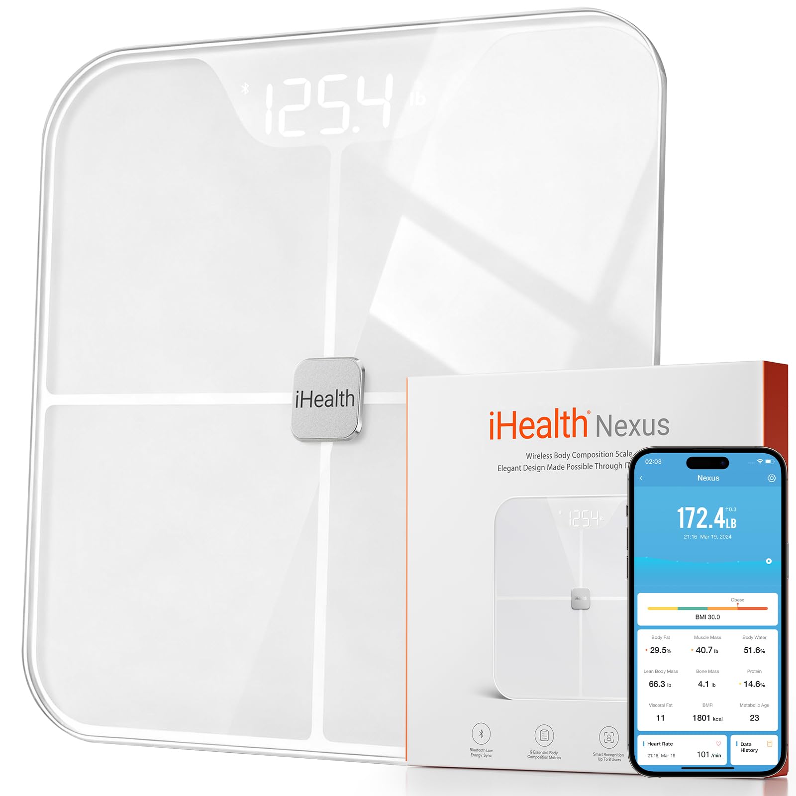 iHealth Nexus Smart Scale for Body Weight, Digital Bathroom Scale with App | 12 