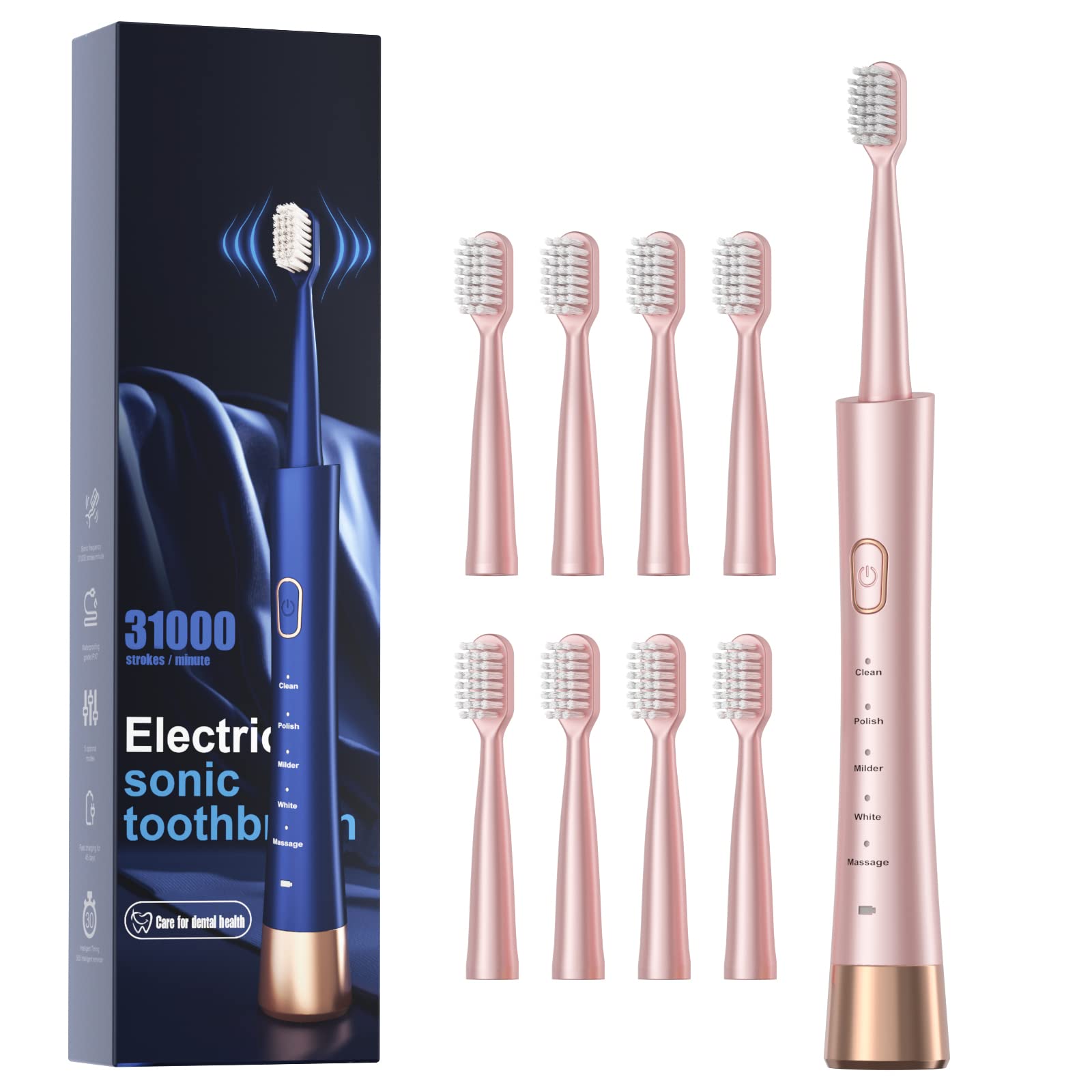 AJELU Sonic Electric Toothbrush for Adults, USB Rechargeable Sonic Toothbrush wi
