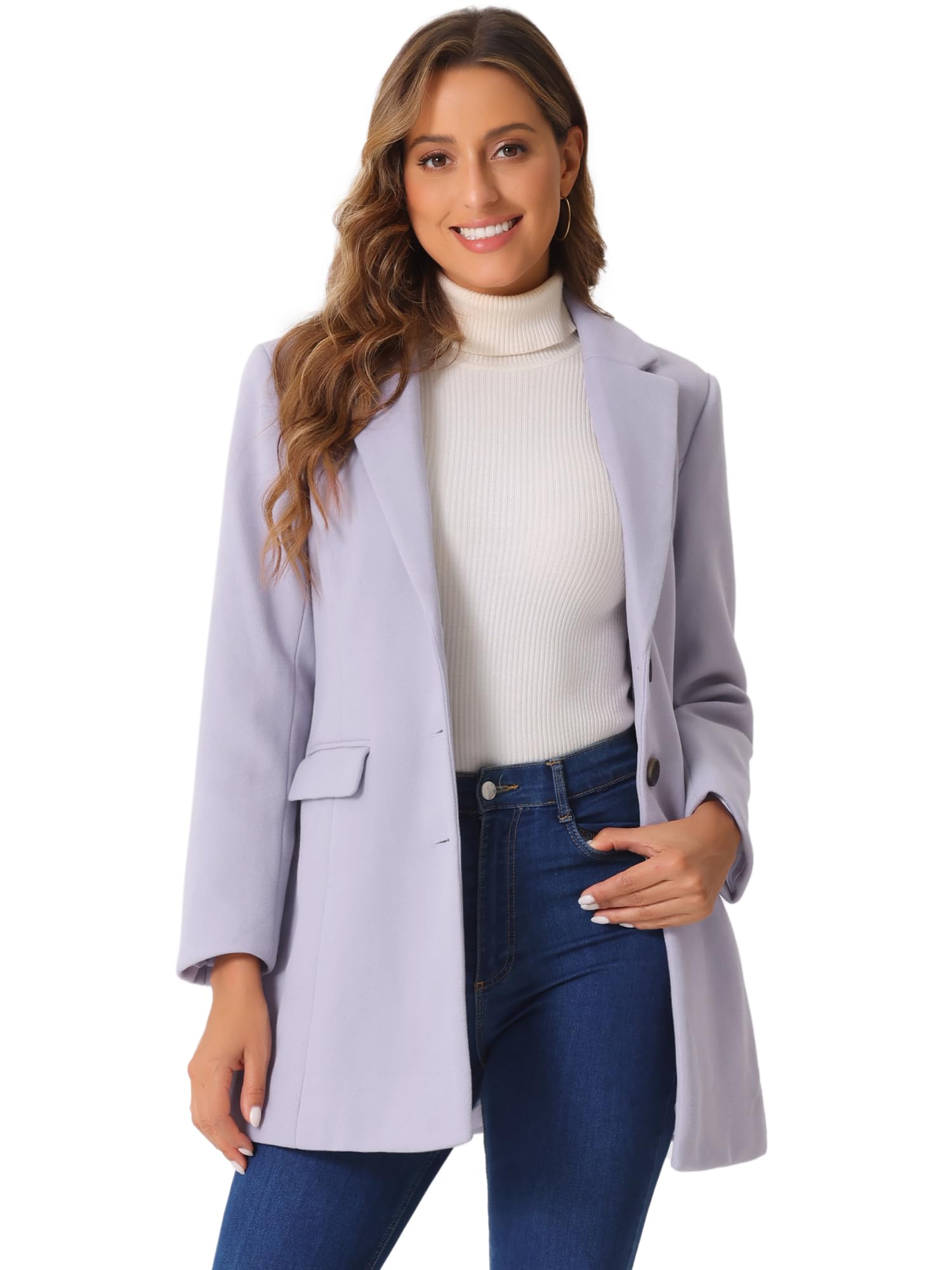 Allegra K Women's Wool Coat, Button-Down Winter Coat, Lapel Coat