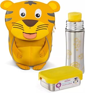 Affenzahn Amico Piccolo Nursery Backpack for 1-3 Years Kids Ergonomic Reflective Tab with Name Tag, Tiger-Yellow, One size