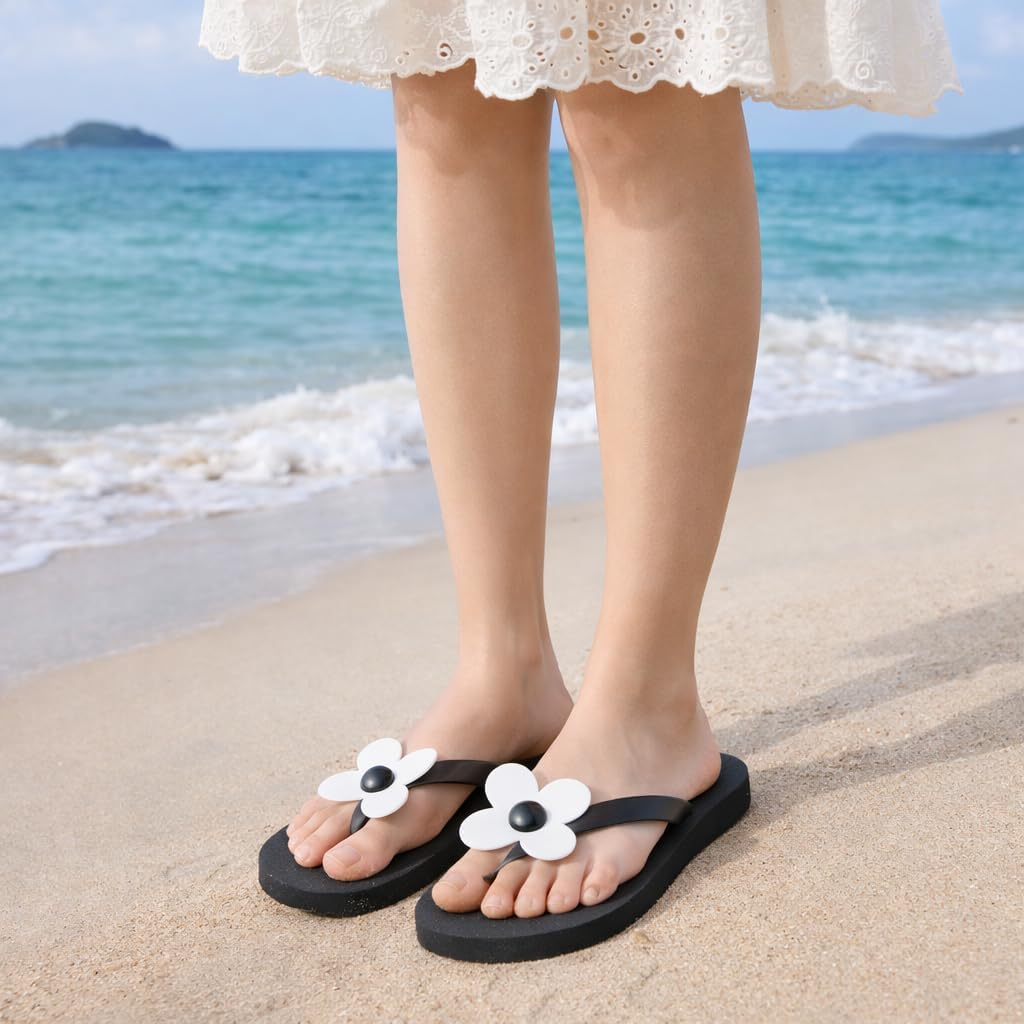 flower flip flops for women cute summer sandals lightweight non-slip beach sanda