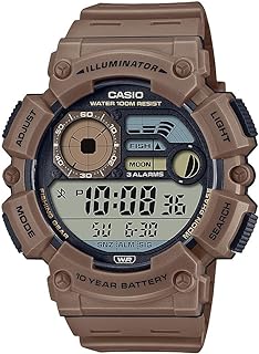 Casio Illuminator WS-1500H-5AV Men's 10 Year Battery Watch with Moon Phase, Peach, Brown, Brown, Strap