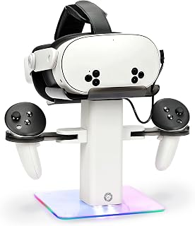 Baomaeyea Design Charging Dock Compatible with Meta Quest 3S/Quest 3 Accessories,RGB Charging Vertical Stand,Bottom LED Light & Non-Slip Mat (white)