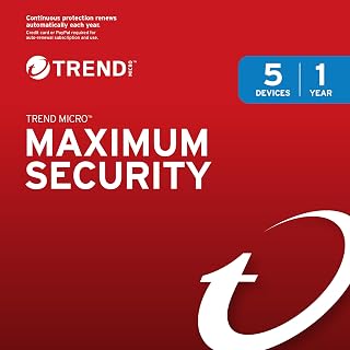 Trend Micro Maximum Security 5 Device, 1 Year with Auto-Renewal - Includes Internet Security | Mobile Security | Ransomware Protection | PC Mac iOS Android [Online Code] Trend Life