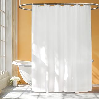 Seenus Waterproof Fabric Shower Curtain Liner with 3 Large Magnets, White Cloth Shower Liner Machine Washable, 72 x 72 inch Hotel Quality Bathroom Shower Curtain Quick Dry