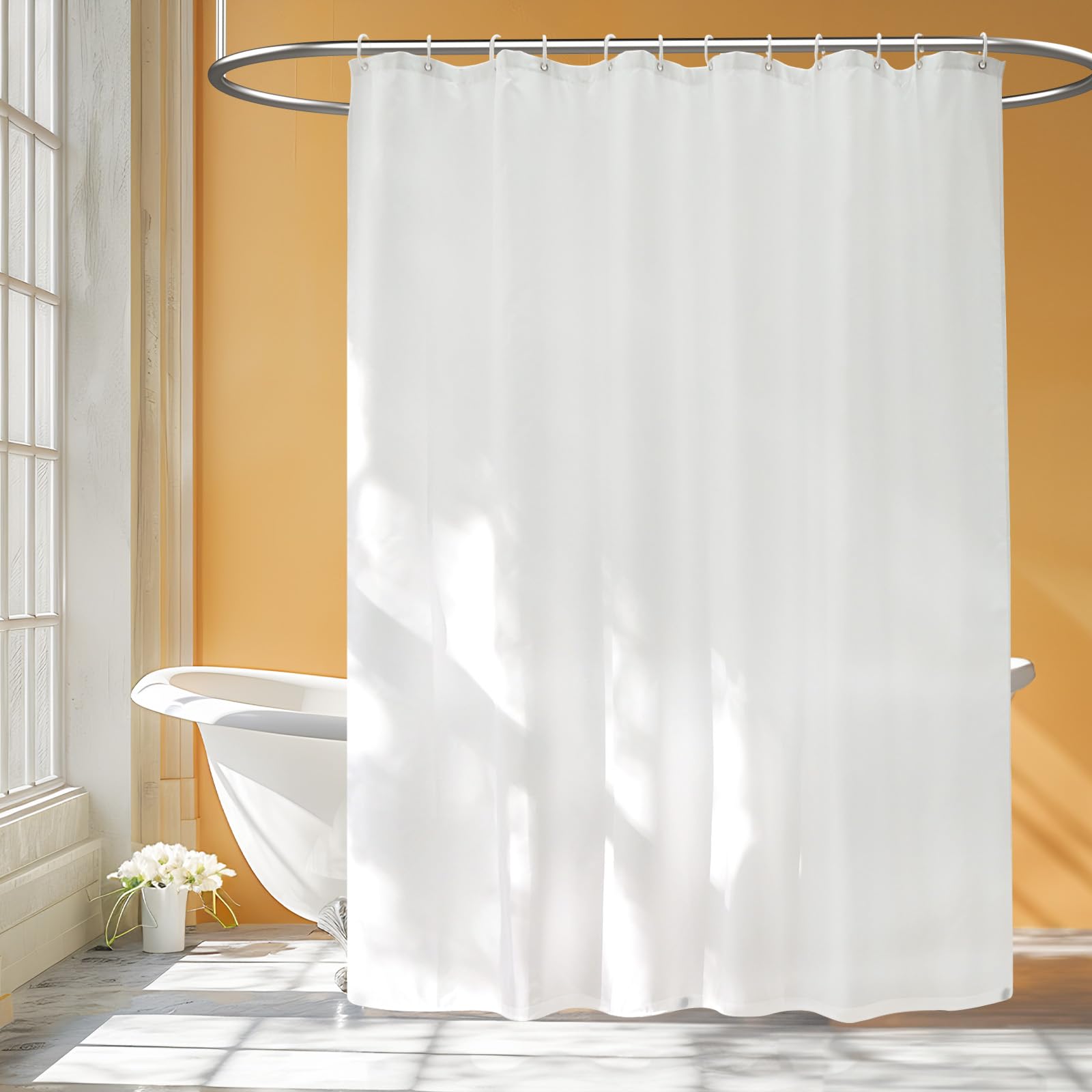 Seenus Waterproof Fabric Shower Curtain Liner with 3 Large Magnets, White Cloth 