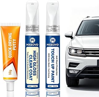 MXEOVD Opal White Pearl(L0K1/0R) Touch Up Paint Compatible with Volkswagen VW,All in One Car Scratch Repair Kit with Primer Putty & Clear Coat,Complete Sanding Tools Set for Scratches Chips Nicks