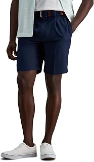Haggar Men's Cool 18 Pro Straight Fit Pleat Front 4-Way Stretch Expandable Waist Shorts with Big & Tall Sizes
