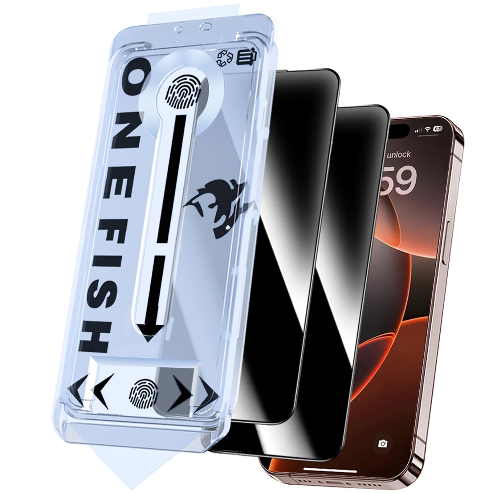 OneFish Privacy Screen Protector for iPhone 15 Plus, 2 Pack