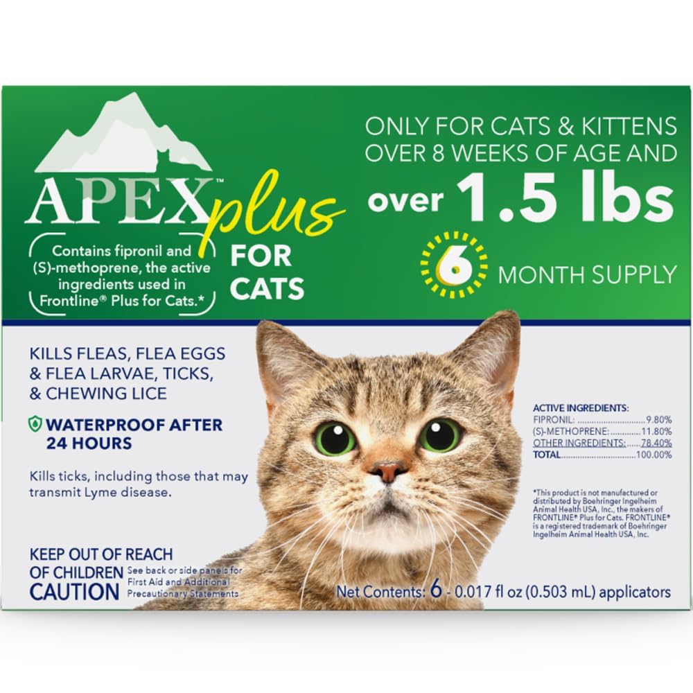 Apex Plus Flea & Tick Prevention Drops for Cats, 1.5+ lbs, 6-Month Supply | Topi