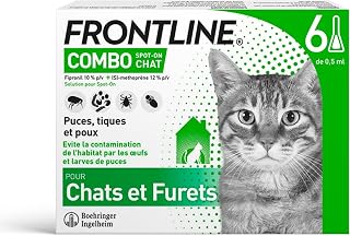 FRONTLINE Cat Combo - Fleas, Ticks & Lice - Against Larvae & Eggs - Kills & Kills - Protects Animals & Habitat - Up to 4 Weeks - Made in France - 6 Spot On Pipettes