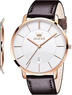 OLEVS Mens Wrist Watches Ultra Thin 6.5mm Minimalist Business Dress Waterproof & Date & Leather Strap Slim Watches for Men