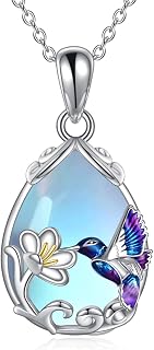 YFN Hummingbird Necklace for Women S925 Sterling Silver Blue Purple Hummingbird Pendant Necklace Hummingbirds Flower Jewelry Charm Memorial Mothers Day Gifts