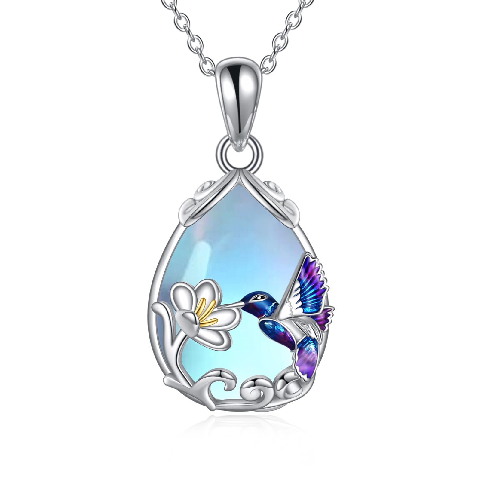 YFN Hummingbird Necklace for Women S925 Sterling Silver Blue Purple Hummingbird 