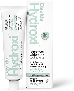 Davids Nano Hydroxyapatite Toothpaste Sensitive + Whitening Peppermint 4oz | Fluoride Free | Remineralizing | Enamel Health | Antiplaque | SLS Free | Made in USA | Recyclable Metal Tube | EWG Verified