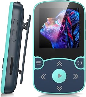 AGPTEK 64GB MP3 Player with Clip, Bluetooth 5.3 Lossless Sound with FM Radio, Voice Recorder for Sport Running, Supports up to 128GB TF Card, Blue