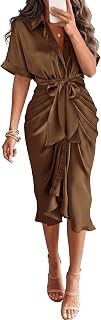 BTFBM Maxi Dresses for Women Lightweight Business Casual Ruched Shirt Dress