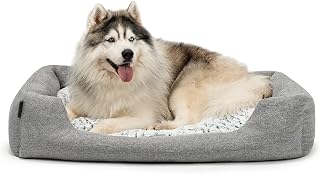 lionto Dog Basket with Fluffy Reversible Cushion, 110 x 80 cm, Grey