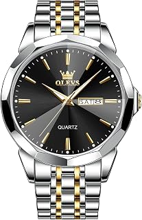 OLEVS Mens Diamond Analog Quartz Stainless Steel Watch Waterproof Luminous Date Two Tone Luxury Casual Watch